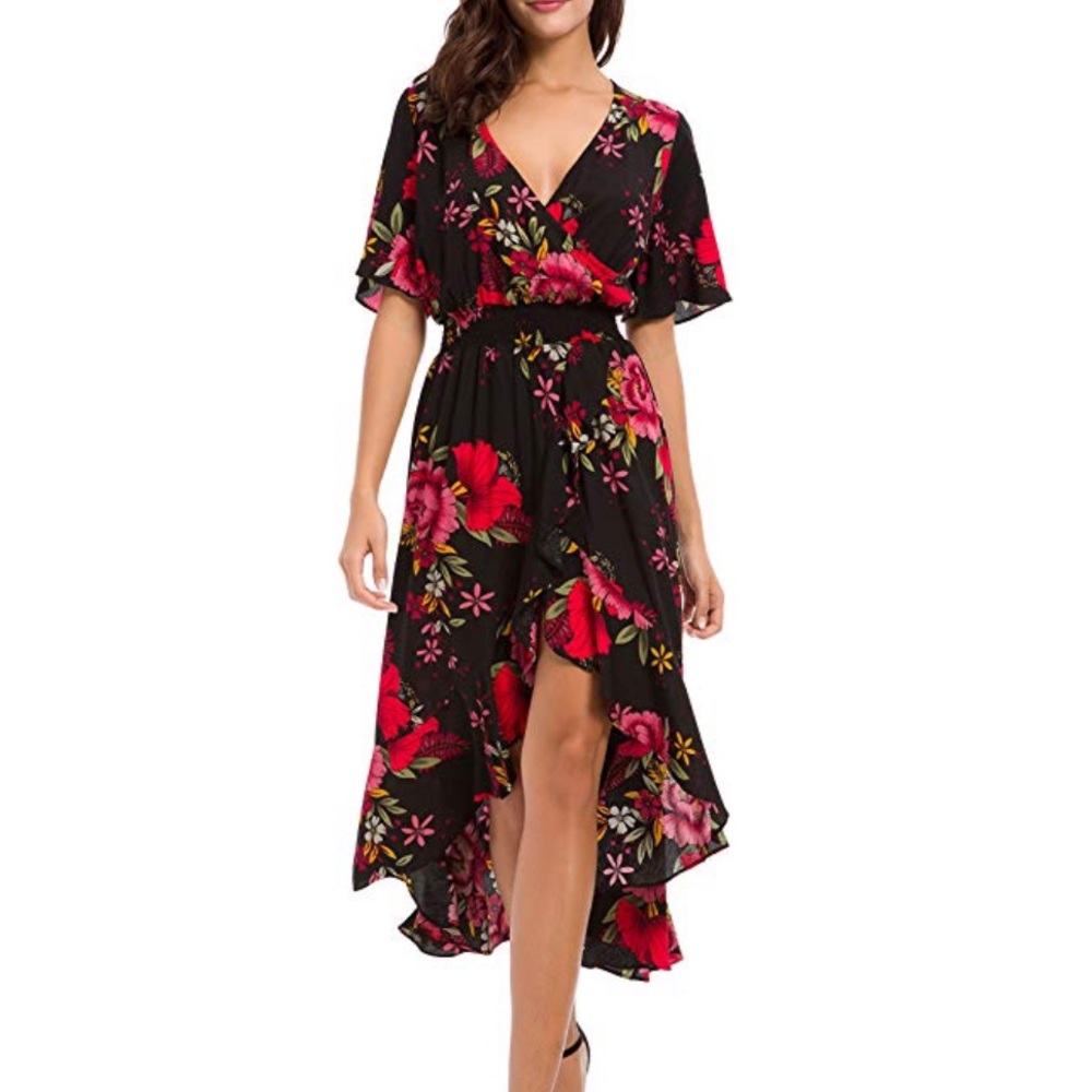 Black Floral Hi-Low Dress. NEVER WORN.